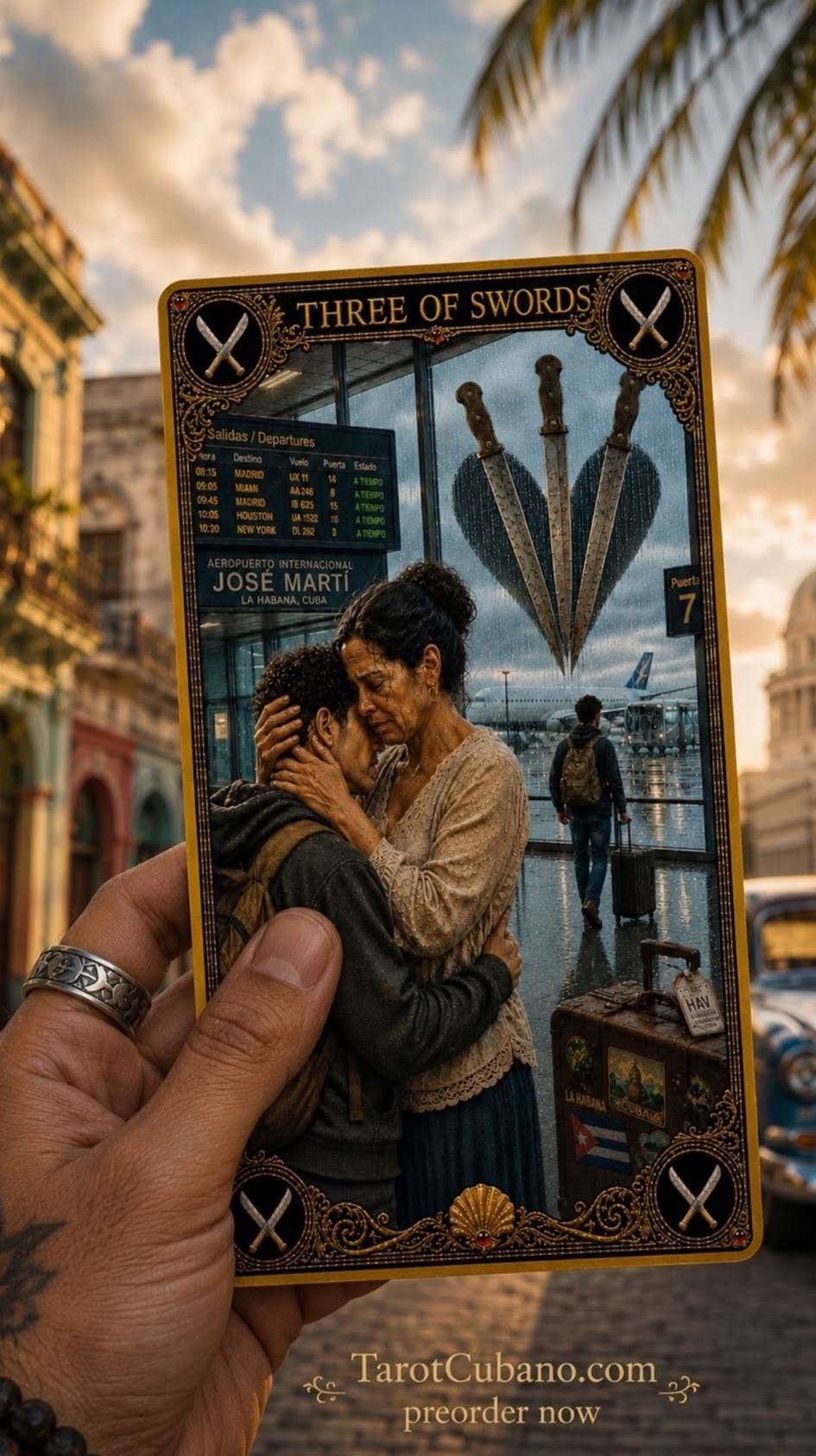 Three of Swords Tarot Cubano